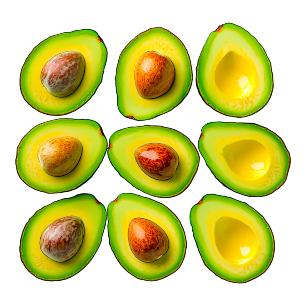 Fresh Avocado Halves Displayed in a Creative Pattern png
