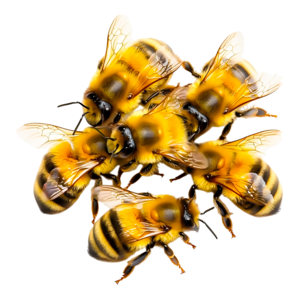 Close-Up Capture of Bees Pollinating Flower in Bright Nature Setting png