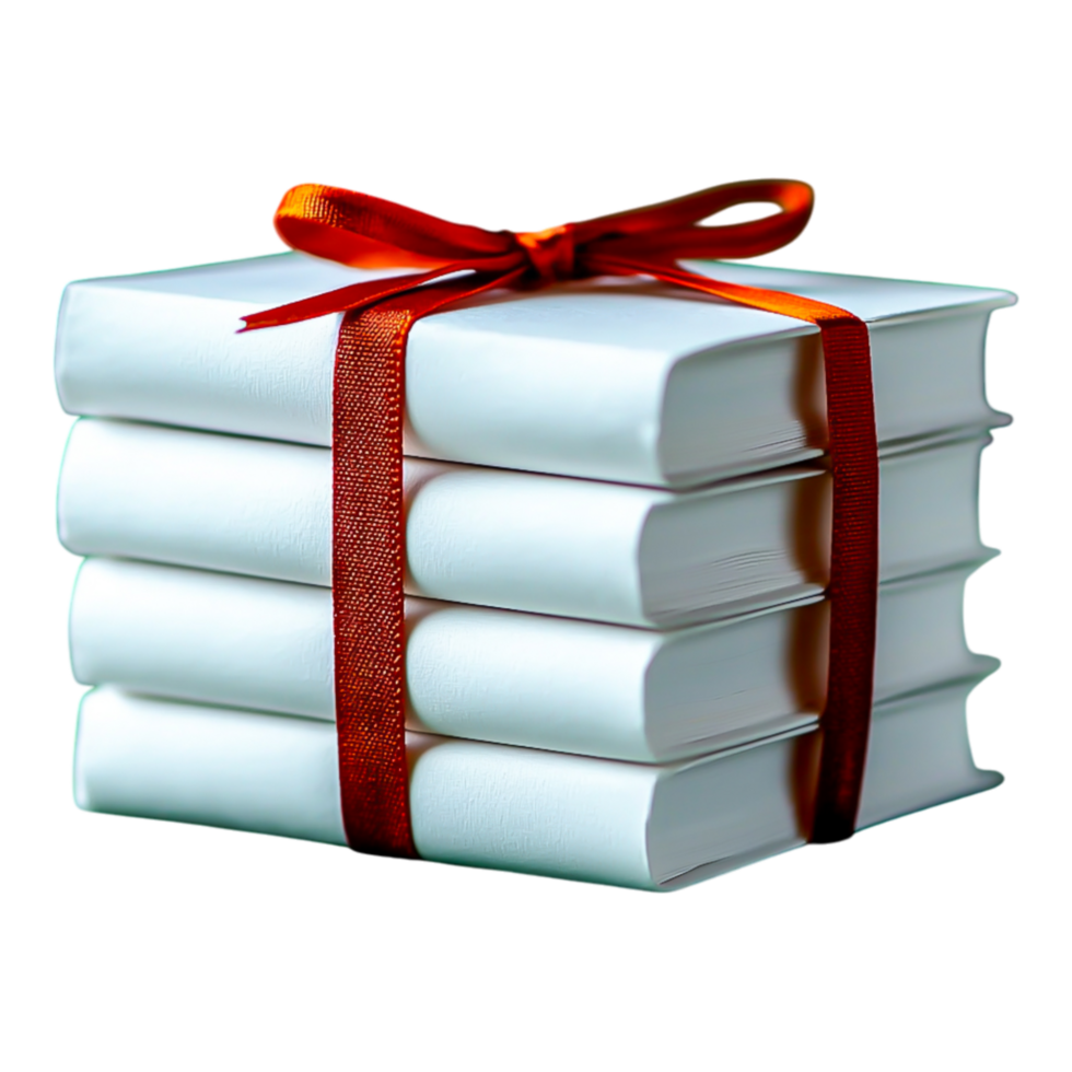 Bundle of White Books Tied with Red Ribbon png
