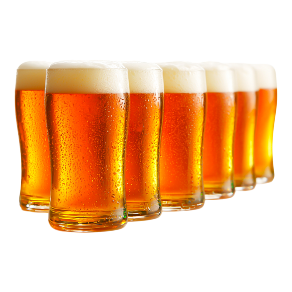 Refreshing Golden Beverages with Frothy White Foam in Glasses png