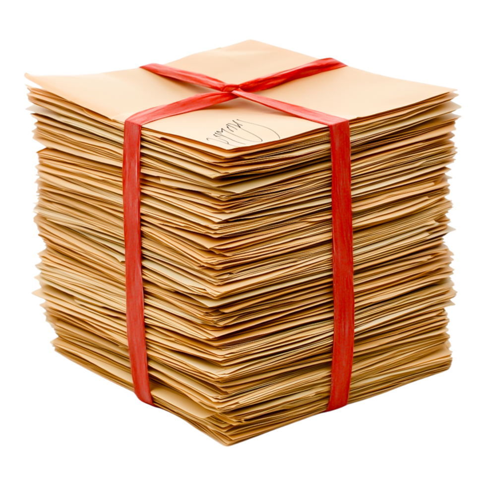 Stacked Brown Envelopes Tied with Red String for Organized Storage png