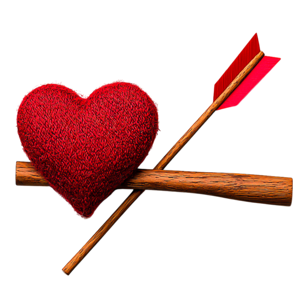 Red Heart with Arrow Symbolizing Love and Affection in Knitted Style png