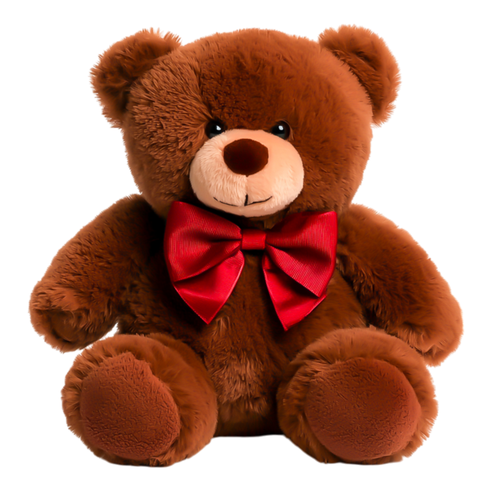 Cute Plush Teddy Bear with Red Bow Tie, Soft and Adorable Toy png