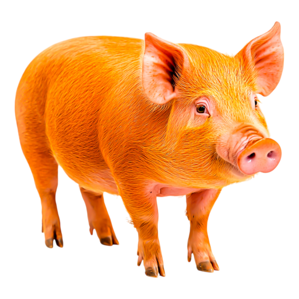 Adorable Orange Pig Standing on Green Grass in Sunny Environment png