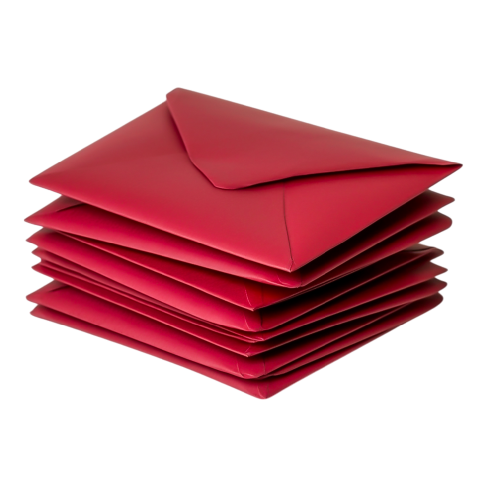 Stack of vibrant red envelopes for invitations or messages png