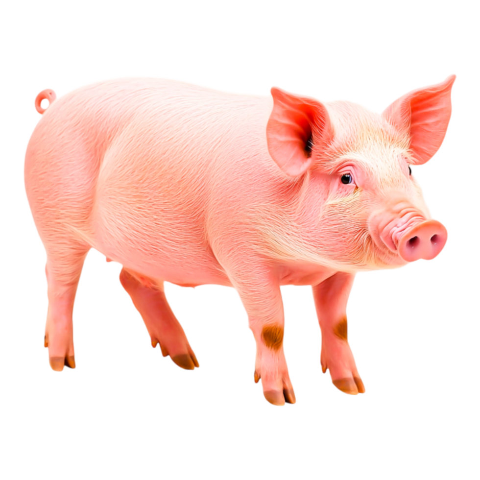Realistic pink pig standing for animal imagery png