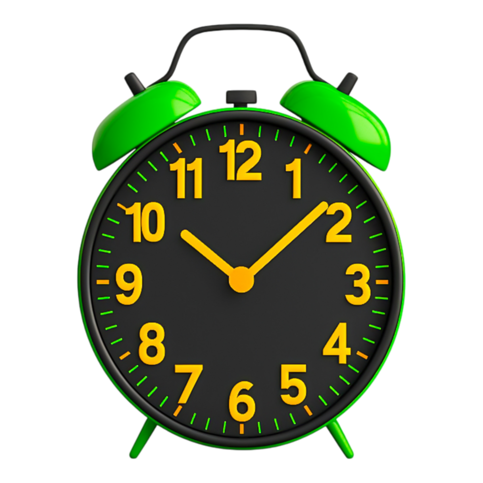 Vibrant Green Alarm Clock Displaying Time with Yellow Markings png
