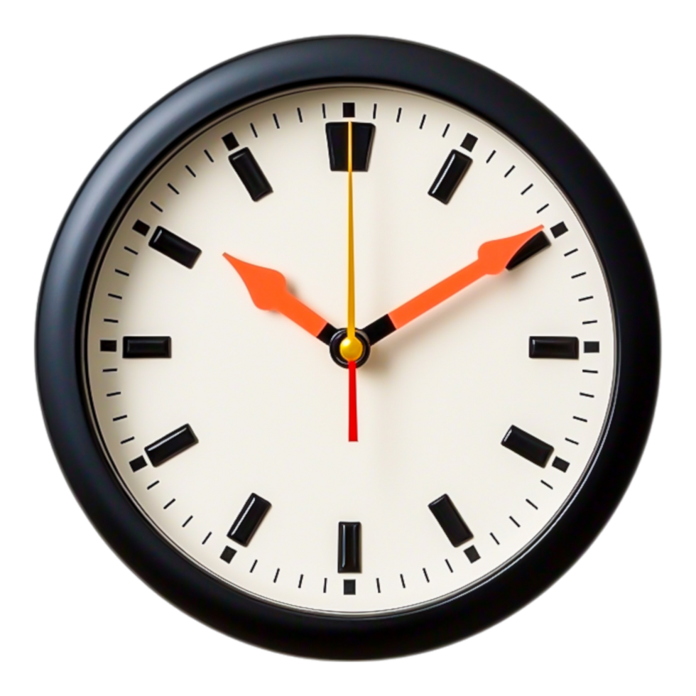 Modern Wall Clock with Black Frame and Colorful Hands png