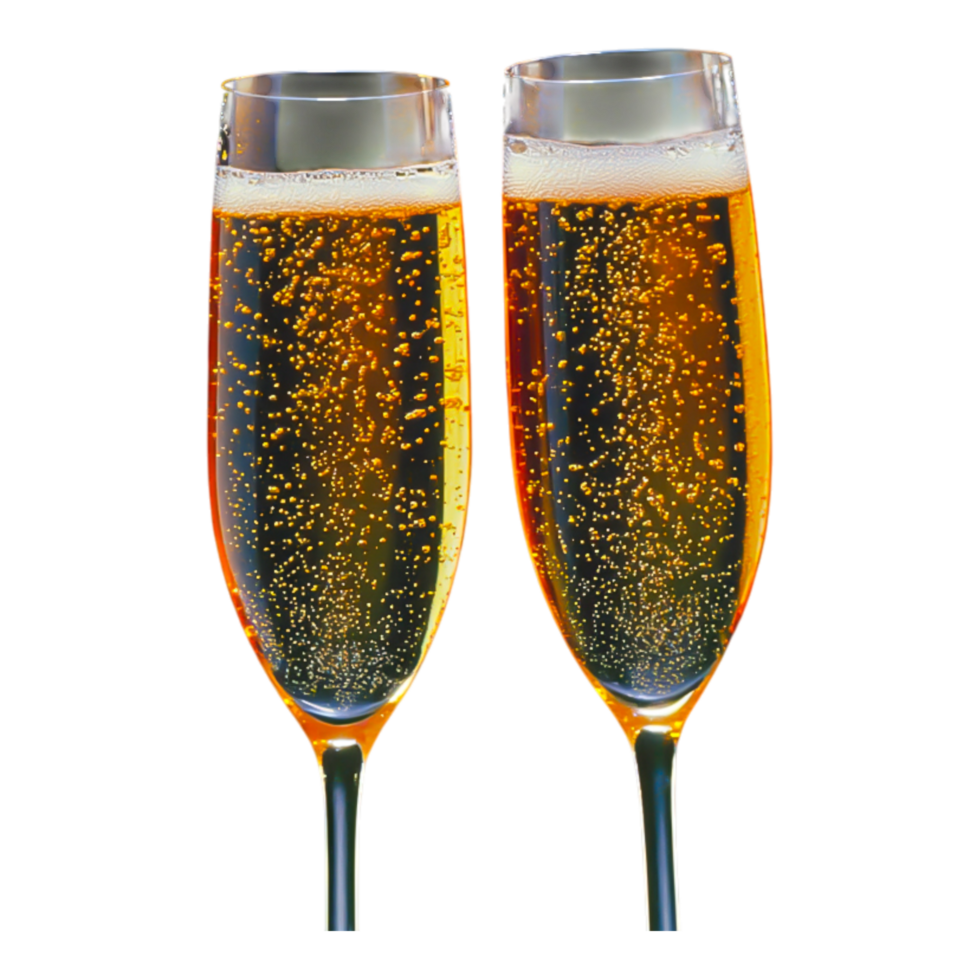 Two Flutes of Sparkling Beverage with Bubbles and Refreshing Fizz png