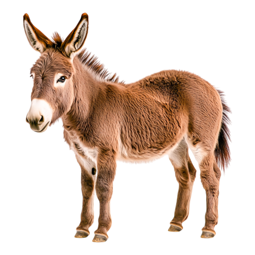 Close-Up Portrait of a Brown Donkey with Fluffy Fur and Ears png