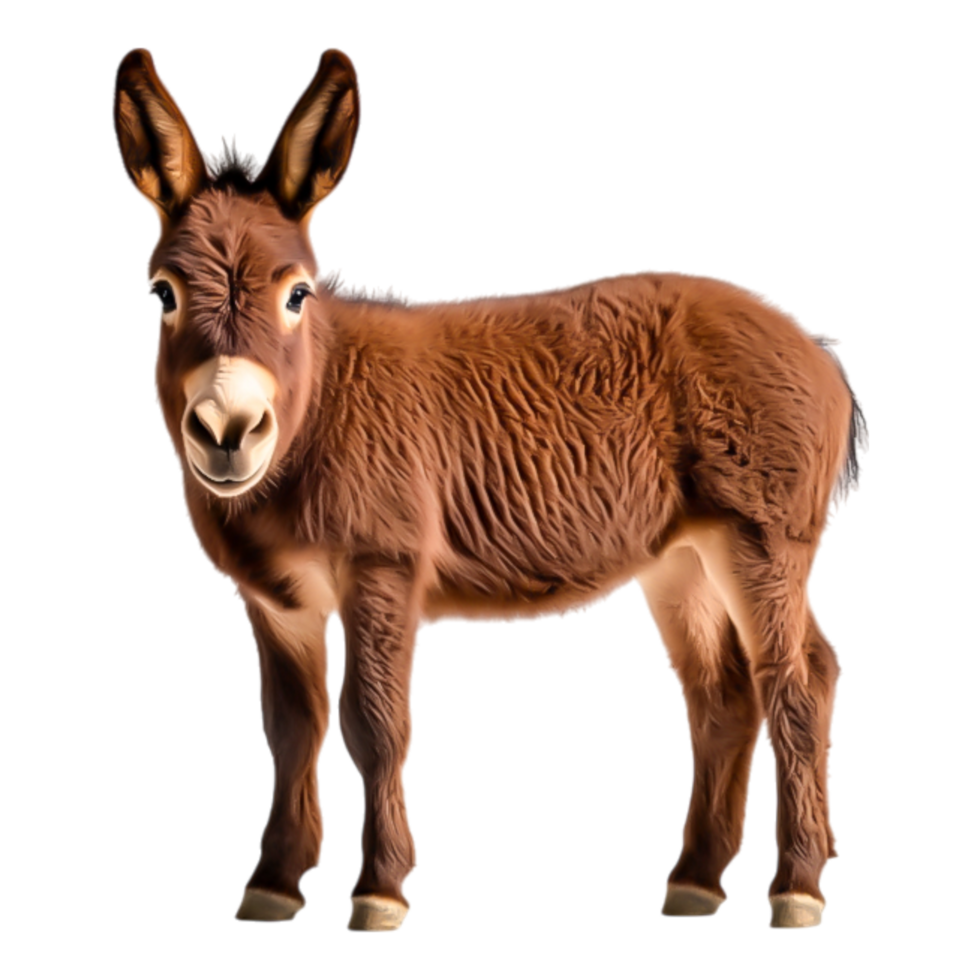 Cute Brown Donkey Smiling in a Farmyard Setting with Soft Fur png