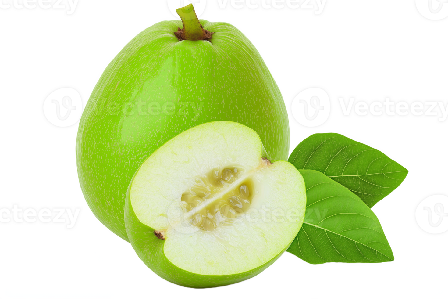 Fresh Green Quince Fruit Sliced Leaves Healthy Eating png