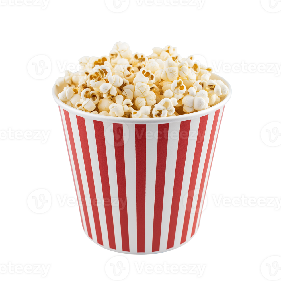 Buttery Popcorn in Red Striped Bucket Movie Snack png