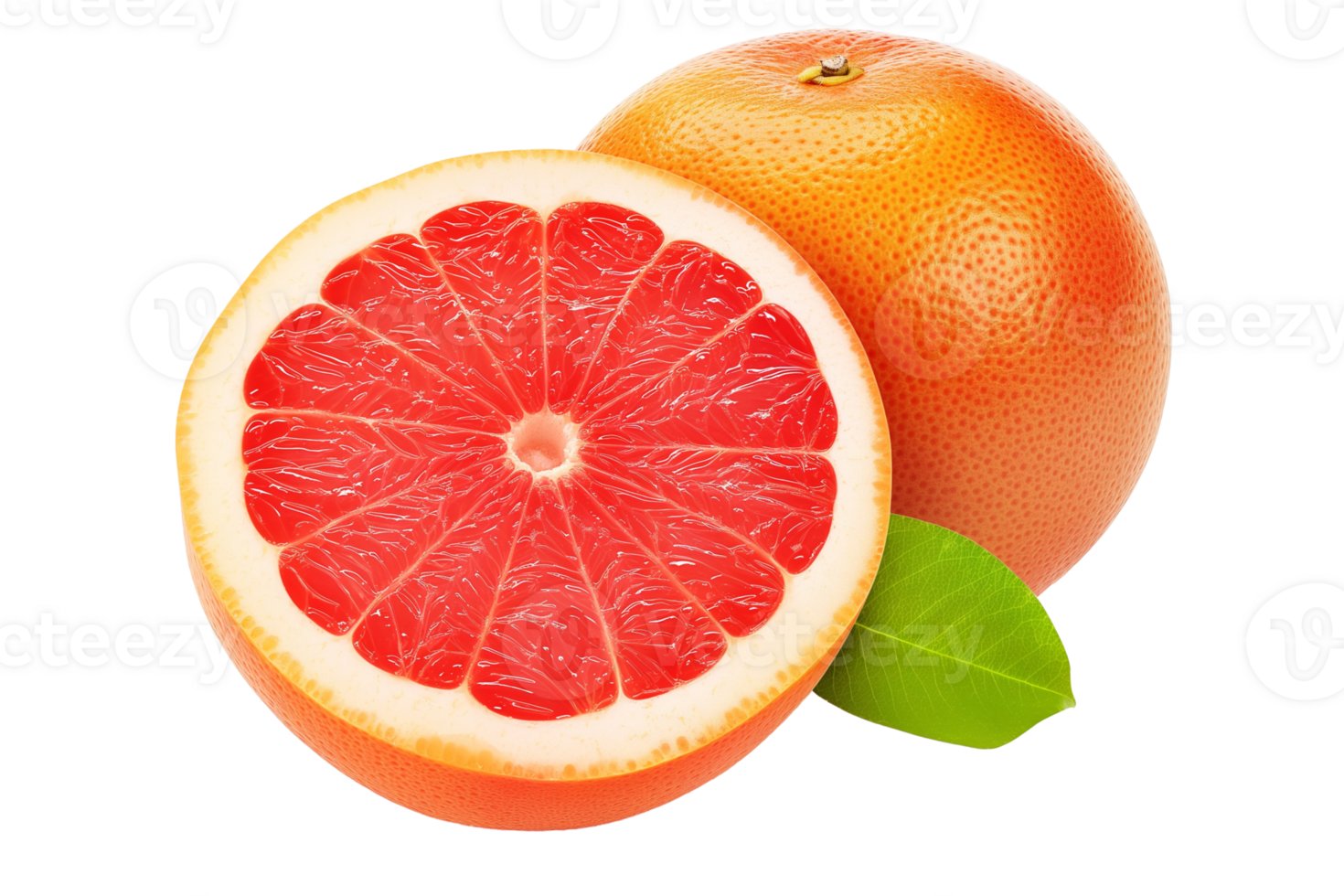 Juicy Grapefruit Halves with Leaves Fresh Citrus Fruit png