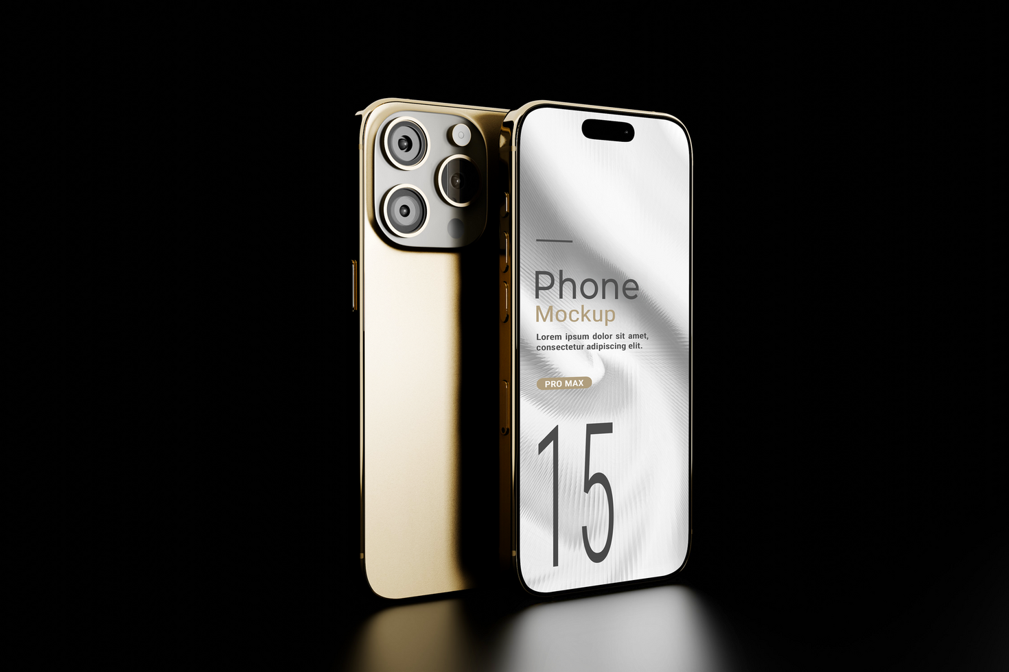 Realistic gold smartphone mockup in dark theme psd