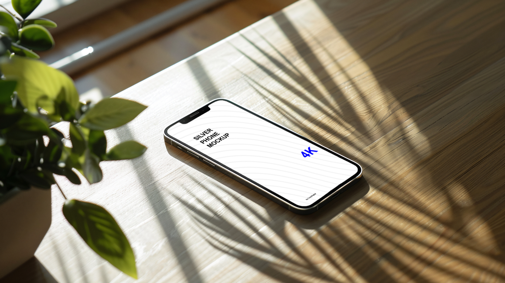 Silver smartphone mockup on wooden background psd