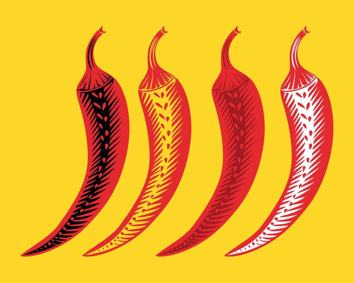 Fresh red hot chili pepper collection vector