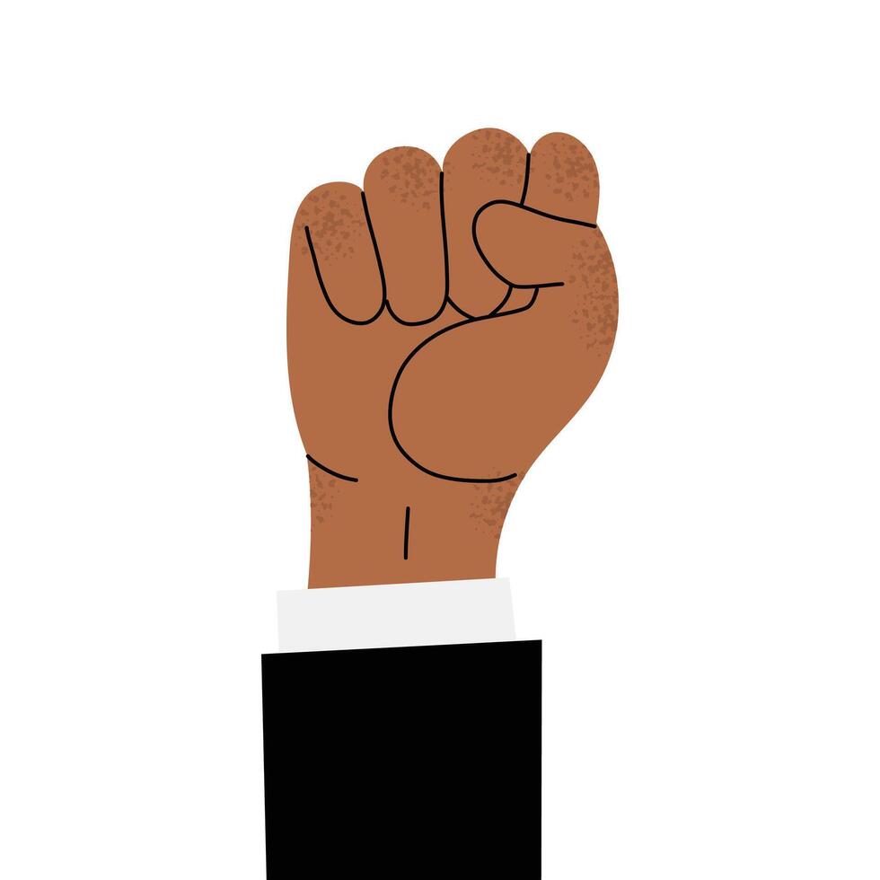 Raised fist. Hand-drawn style hand of an African-American man. Symbol of strength, unity and resistance. illustration on white isolated background. vector