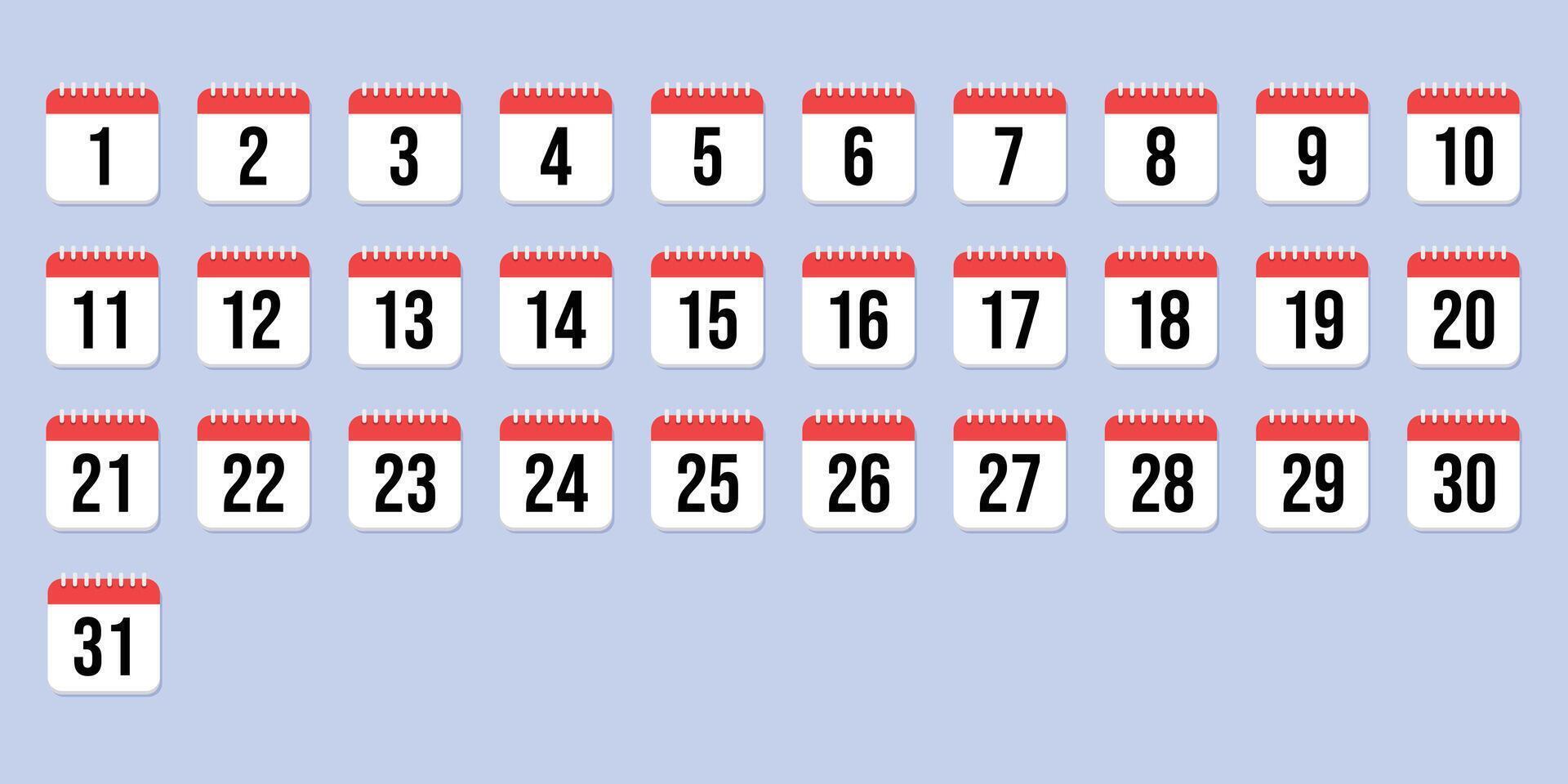 Set of Calendar date all days of year. Calendar Icon vector
