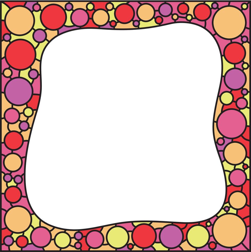 Wavy colorful frame or border with circle shapes. Empty space for text or picture. Black contour. Square frame vector