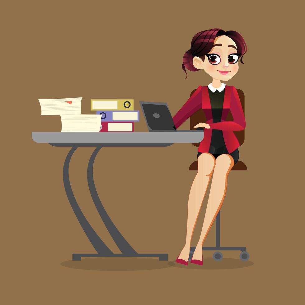 A woman working in office with Laptop Background. vector