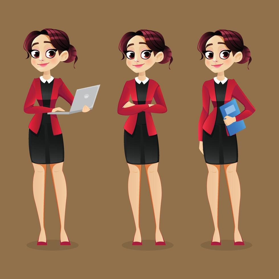 Office red suit wearing Girl and standing pose Background vector
