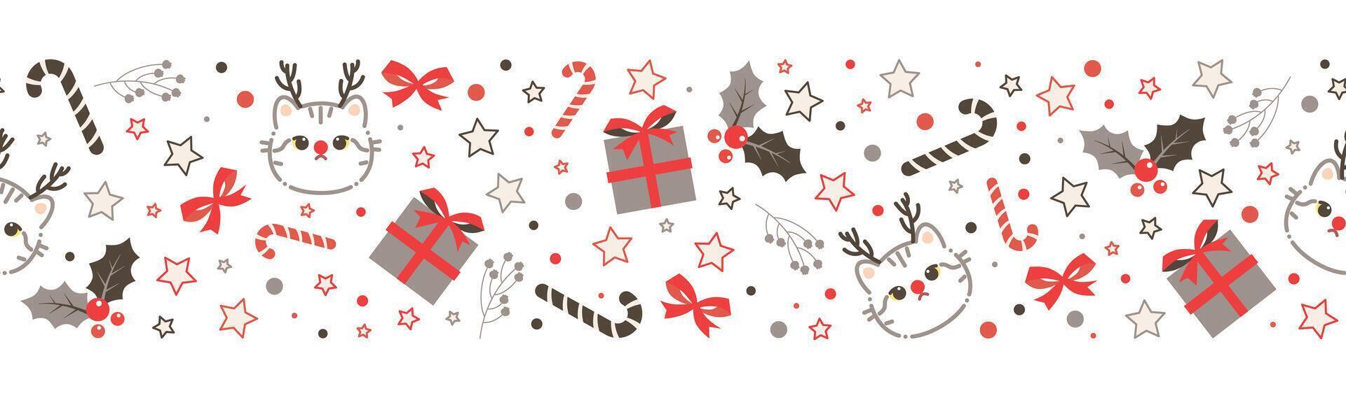 Christmas border with cute cats vector