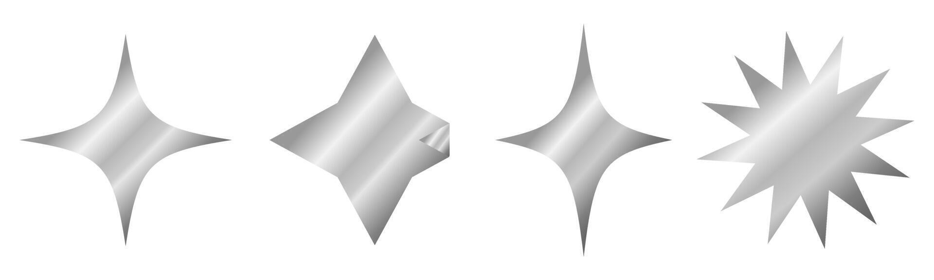 Shining silver stars emoji set.3d style gray metallic star icon,twinkle social media platform symbol on transparent background. illustration EPS 10 vector