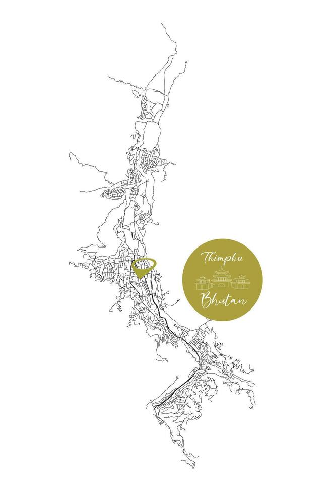 Thimphu Bhutan,detail Streets Roads Map with location pin, illustration element image vector