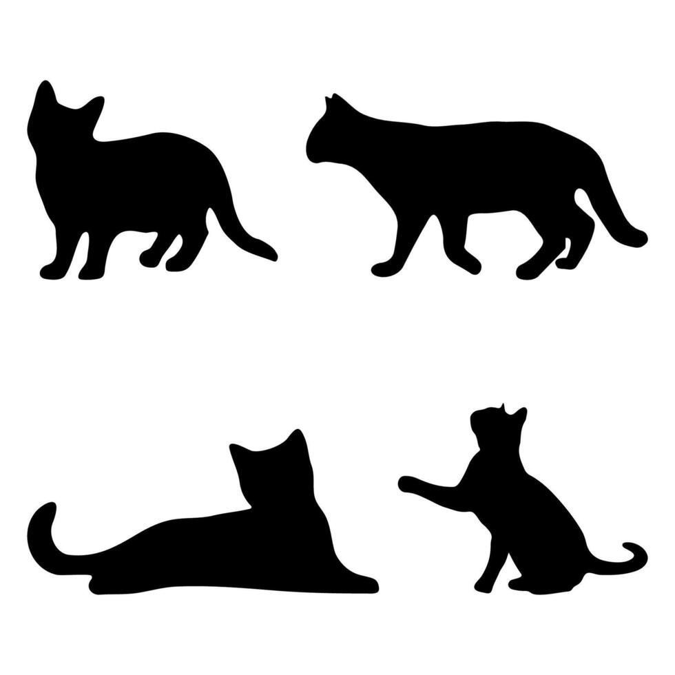Cat Silhouette Black Cat Set A set of pet cat silhouettes including the cat playing, jumping vector
