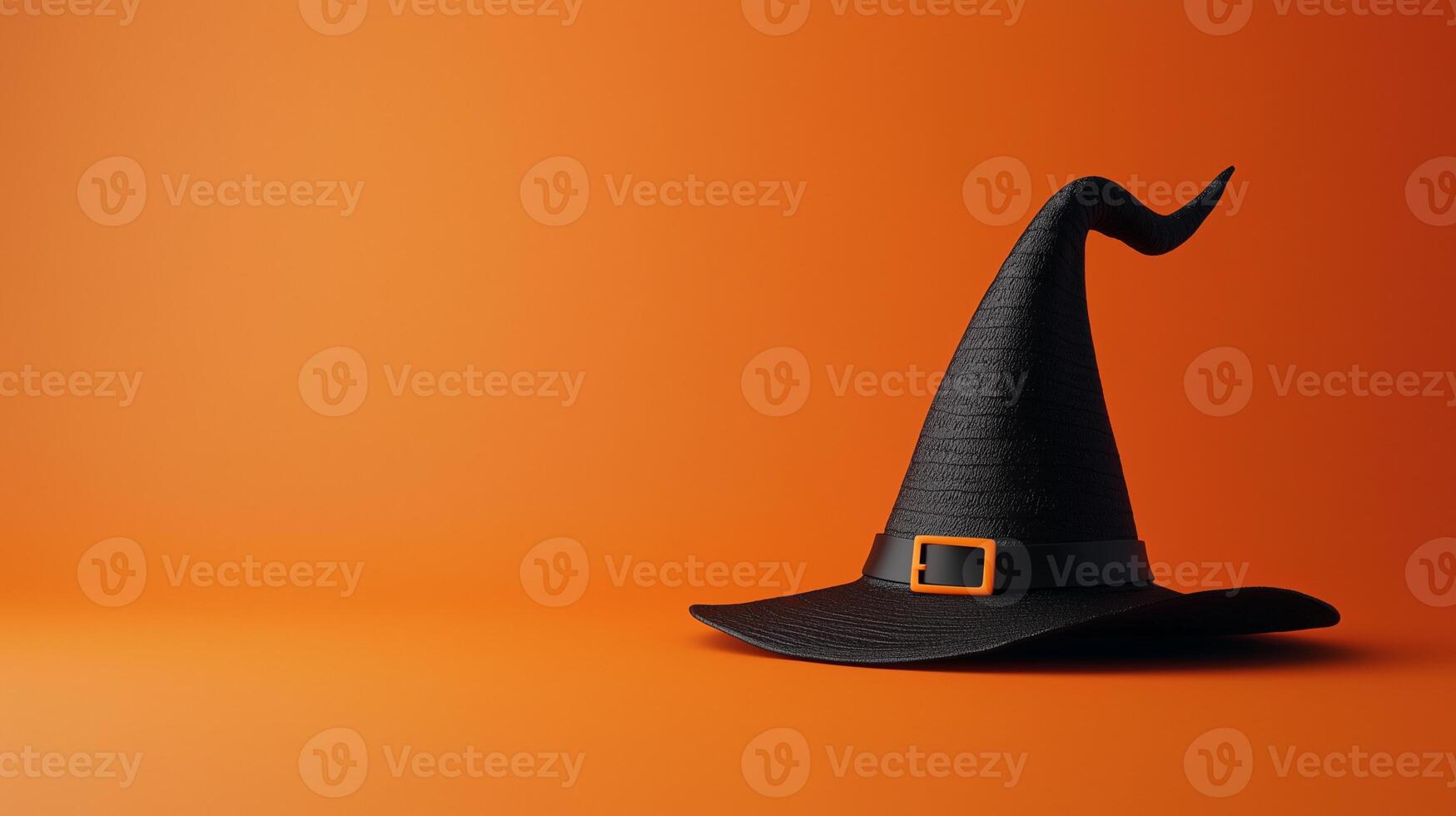 a witch's hat, pointed with a classic buckle, eerie, Halloween costume, on clear orange background photo