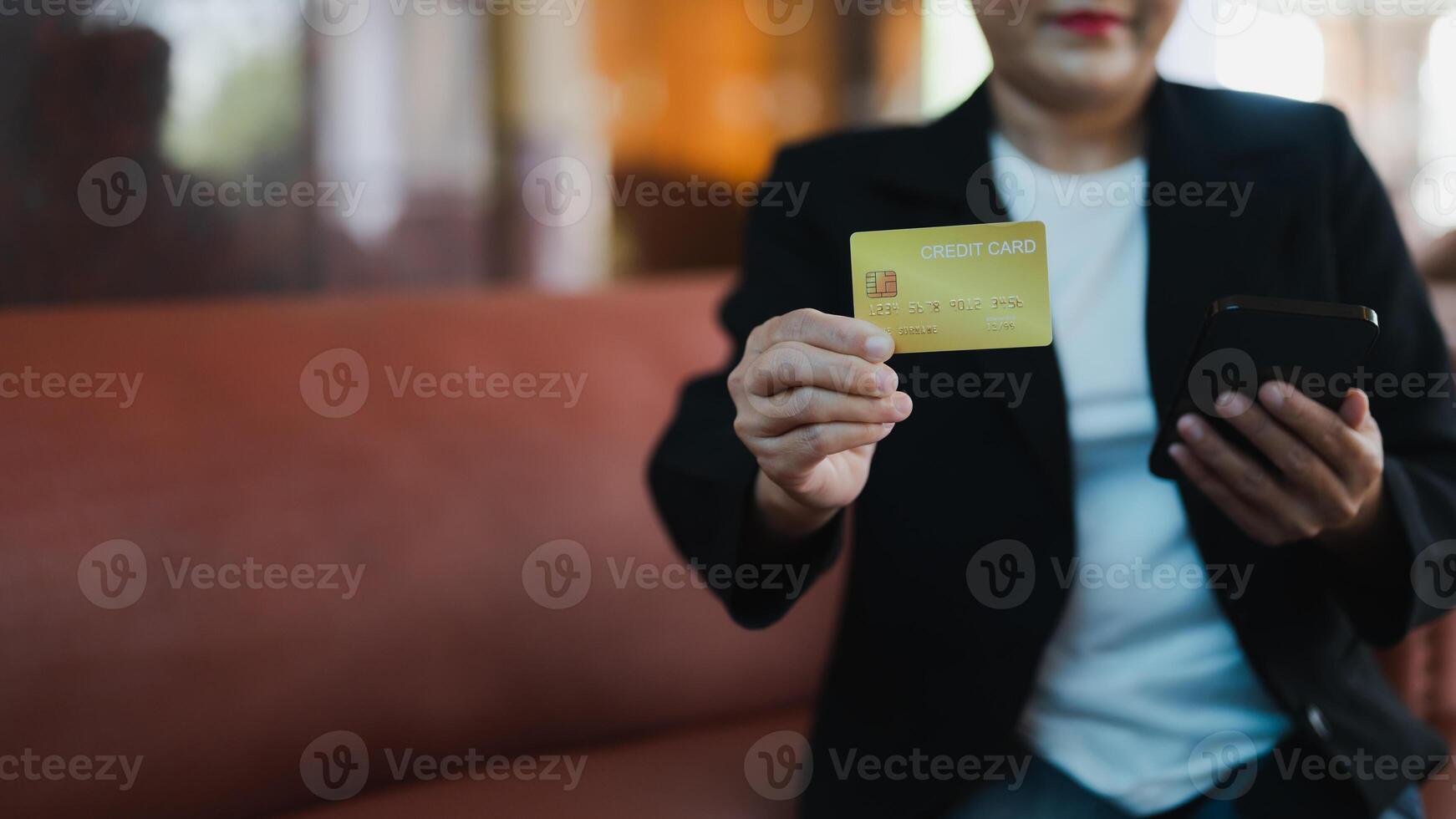 Business professional credit card while using smartphone image captures essence of modern financial transactions and digital convenience in daily life photo