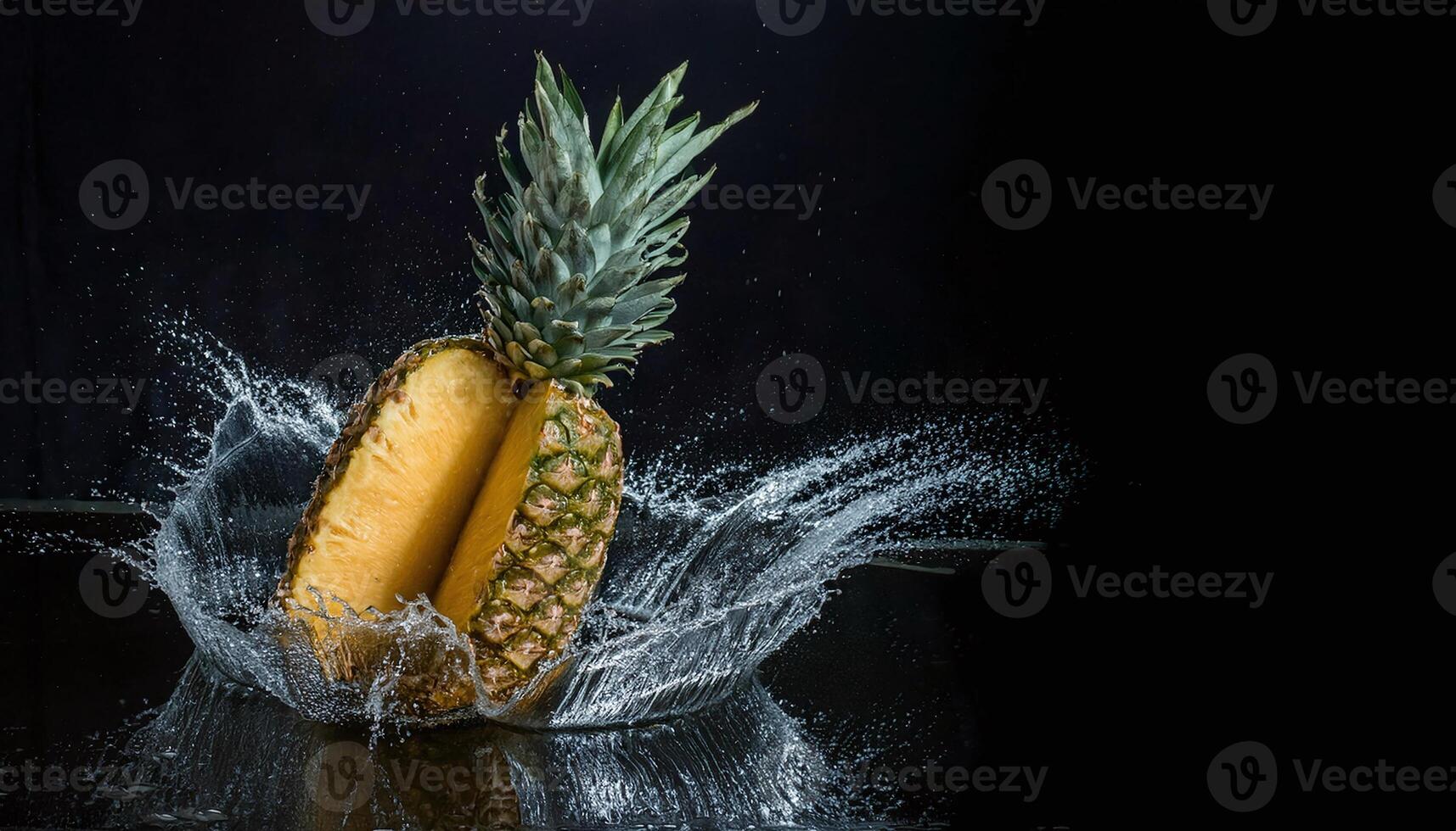 Pineapples with Water Splash in Dark Refreshing Vibrance photo