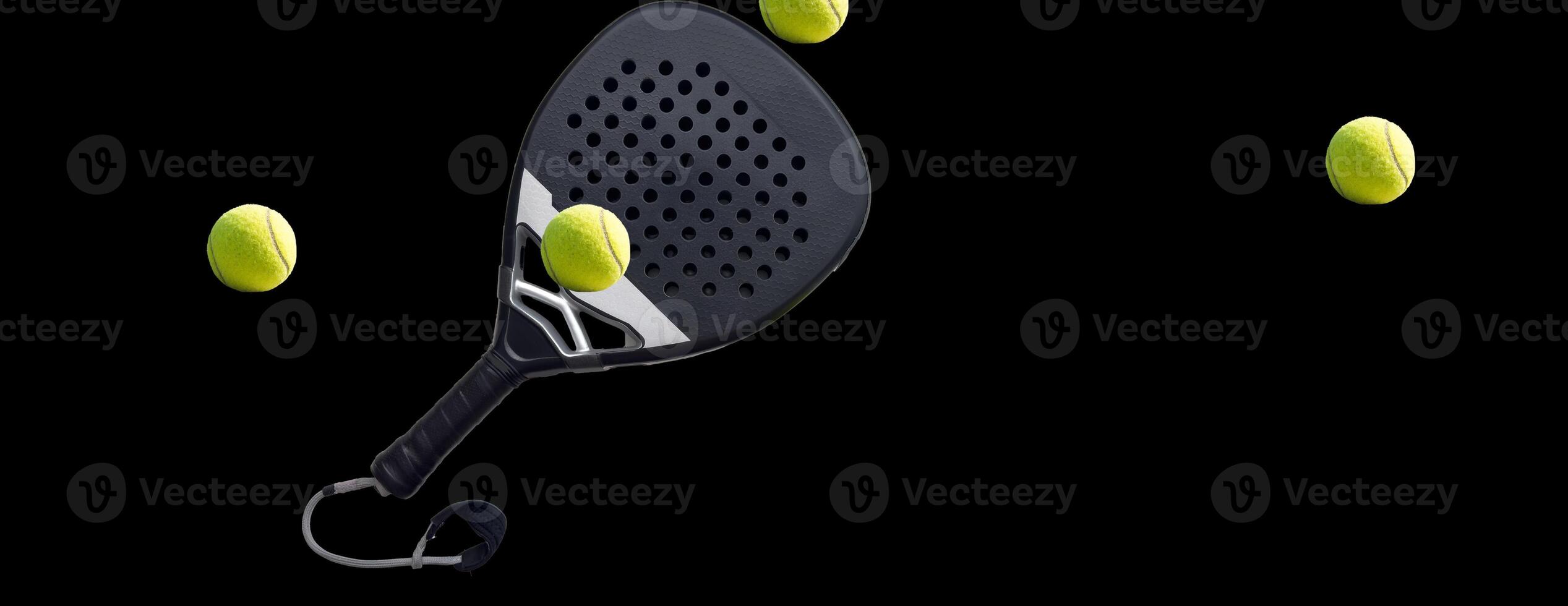 padel racquet on a vibrant , indicating an ongoing match at a sports facility. photo