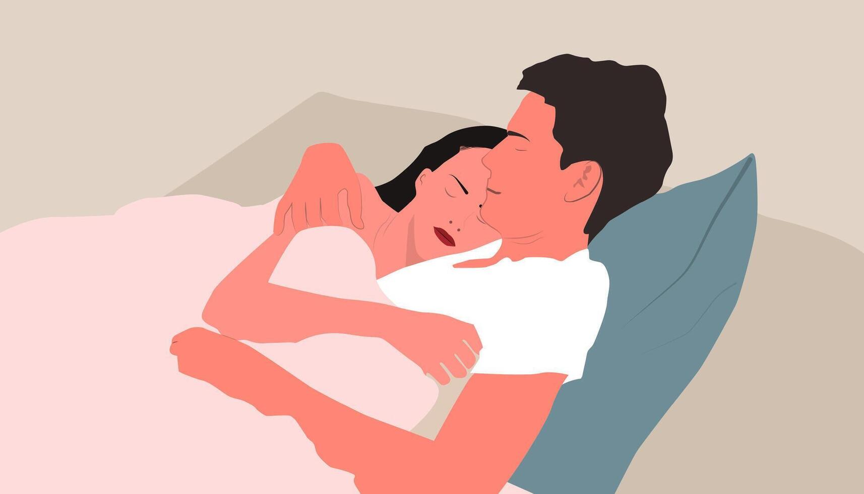 illustration of a man and woman couple, sleeping intimately, feeling the warmth of sleeping with love vector
