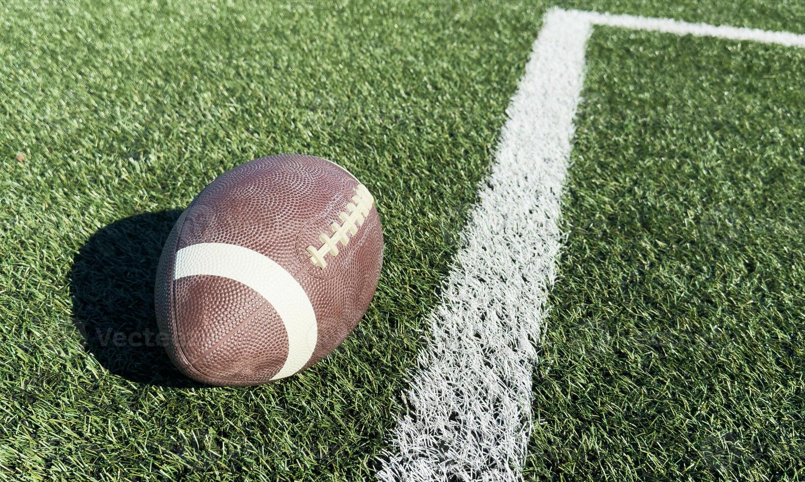 Pro American Football on the Field Close Up with Yard Lines Beyond photo