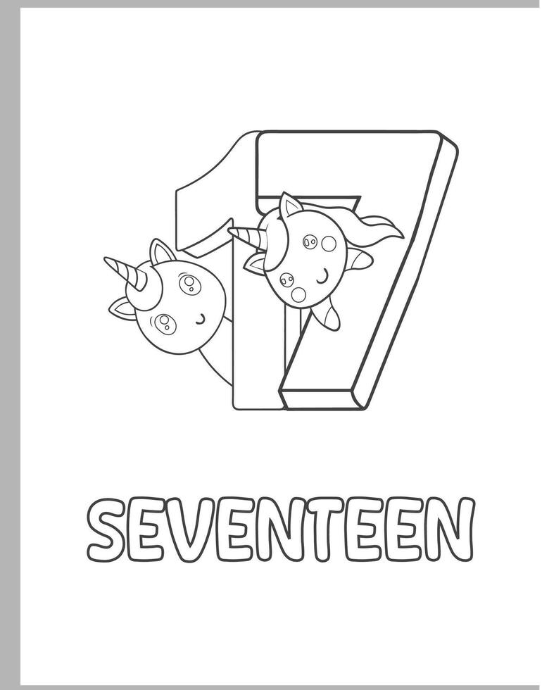 17 Numbers With Unicorns Coloring page vector