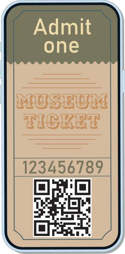 Electronic ticket to the museum in retro style on your phone. vector