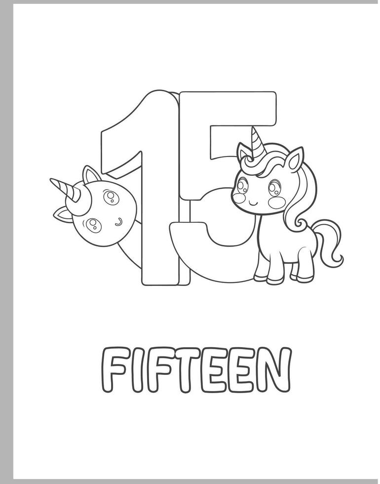 15 Numbers With Unicorns Coloring page vector