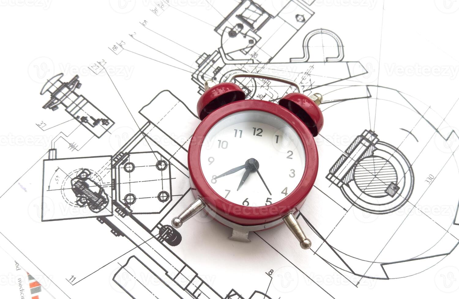 Business and Architectural project and alarm clock- business concept photo