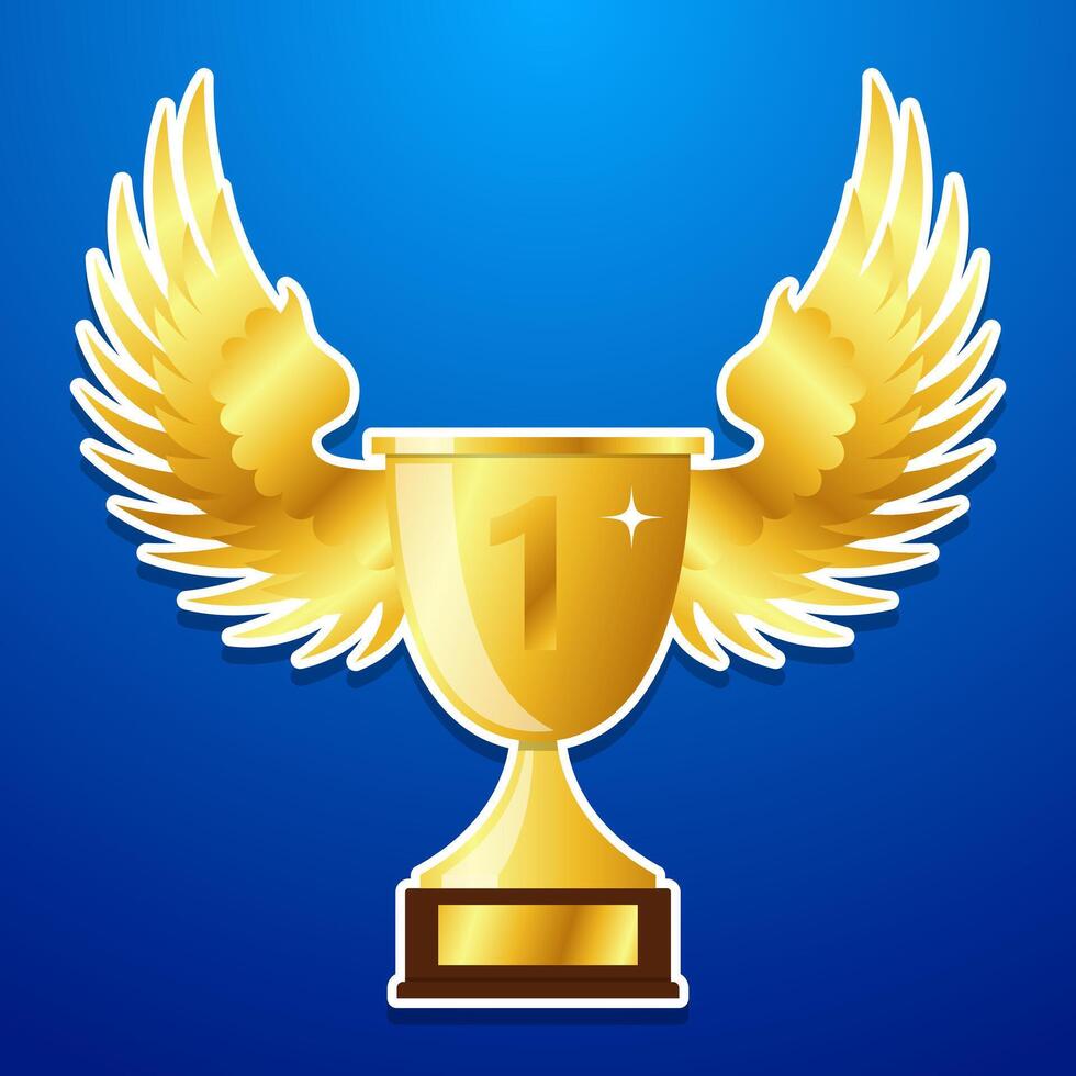 winners golden cup with wings vector