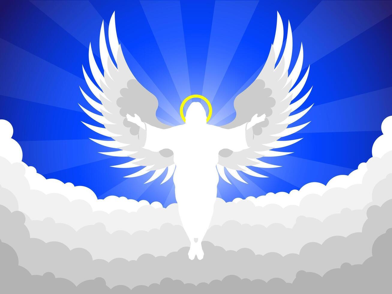 Big Angel in the clouds open arms open wings heaven illustration vector