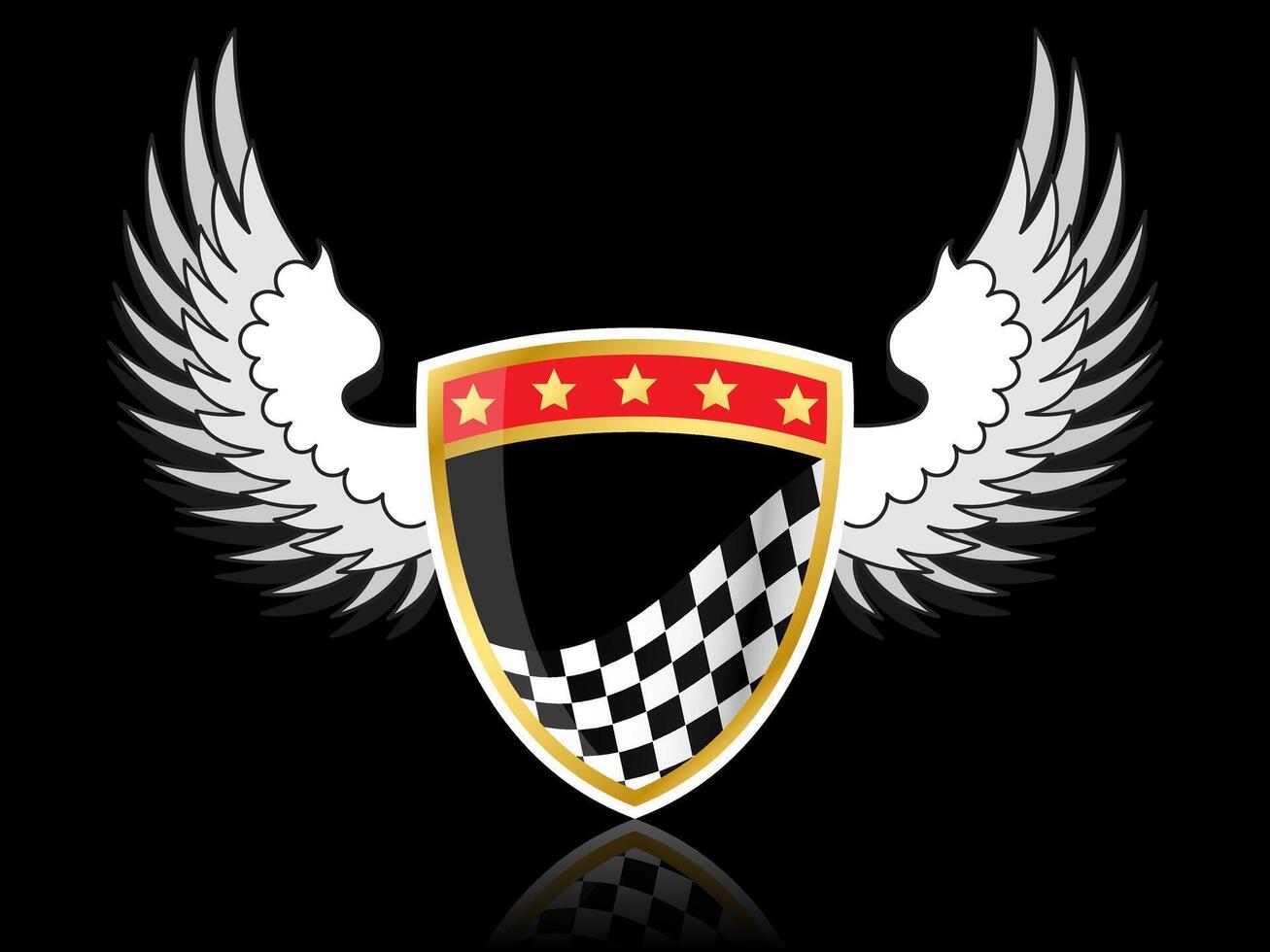 Logo Racing team shield with wings racing flag illustration vector