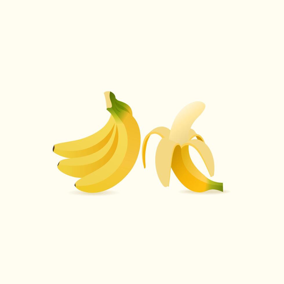 White background with illustration of peeled banana fruit vector