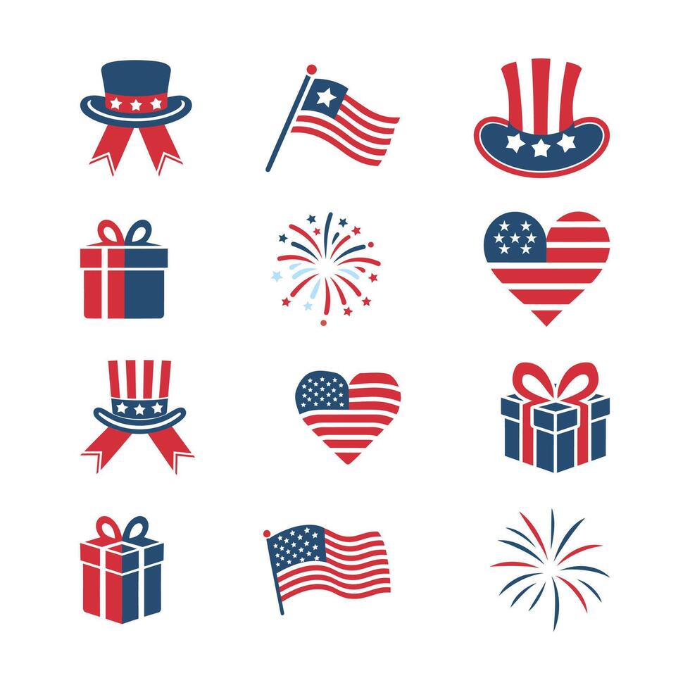 Cute set of colorful patriotic icon with US celebration elements vector