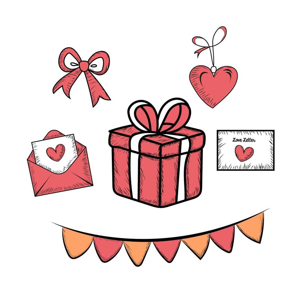 Cute Happy Valentines Day Set. vector