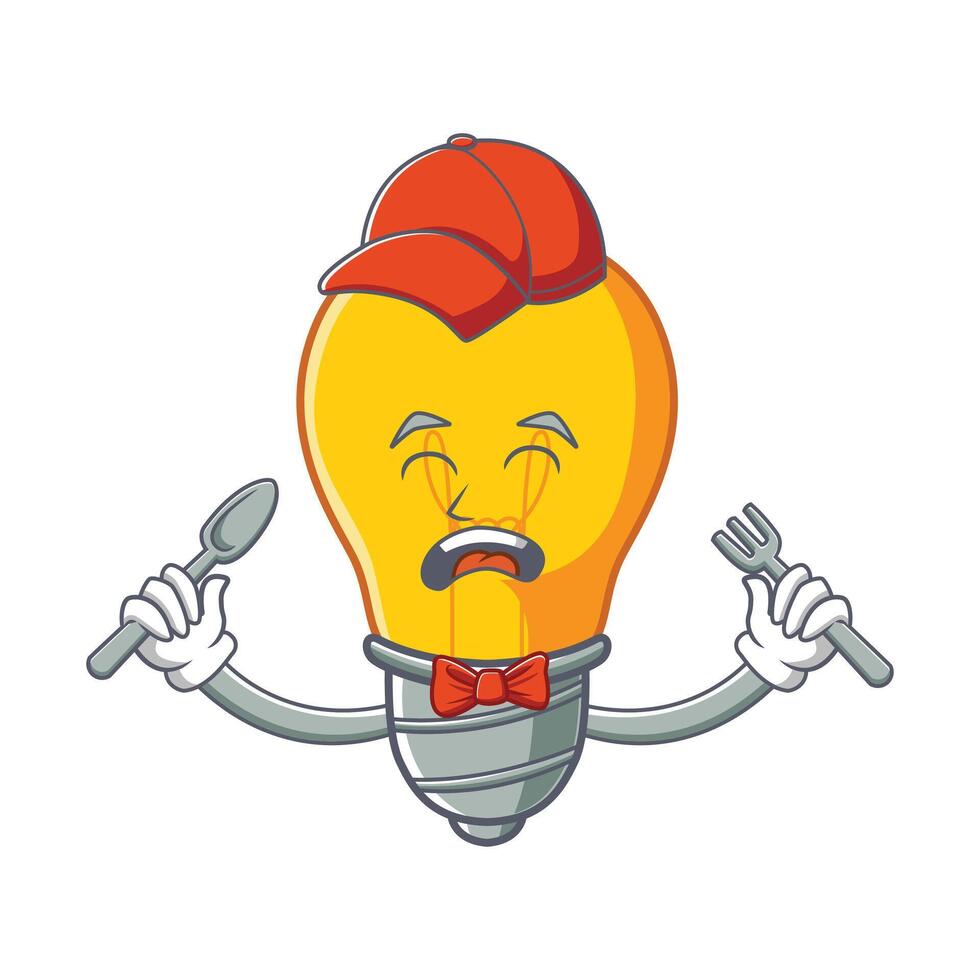 Bulb mascot crying at breakfast vector