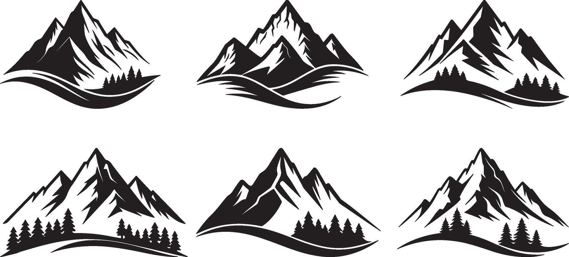 Mountain silhouette bundle design, Mountain icon illustration and using black color vector