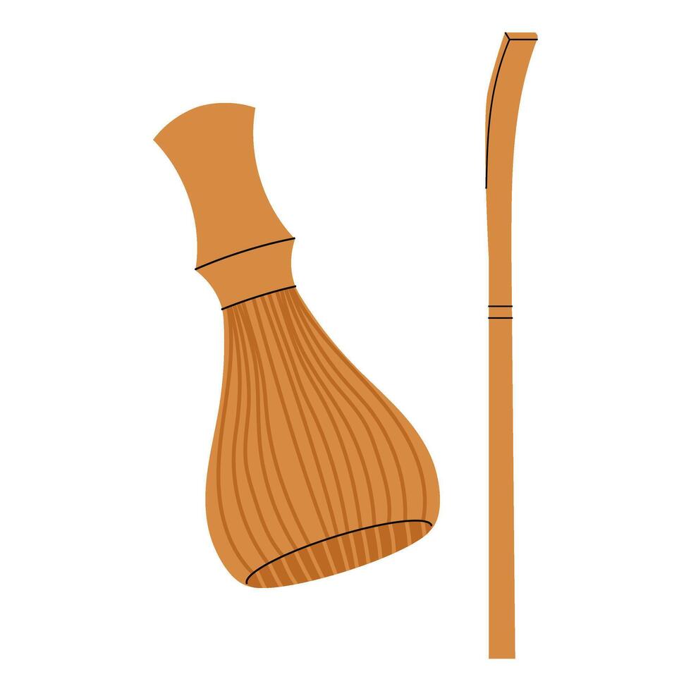 Matcha making tools. Bamboo chasaku and chasen. Green tea. Flat illustration on white background. vector