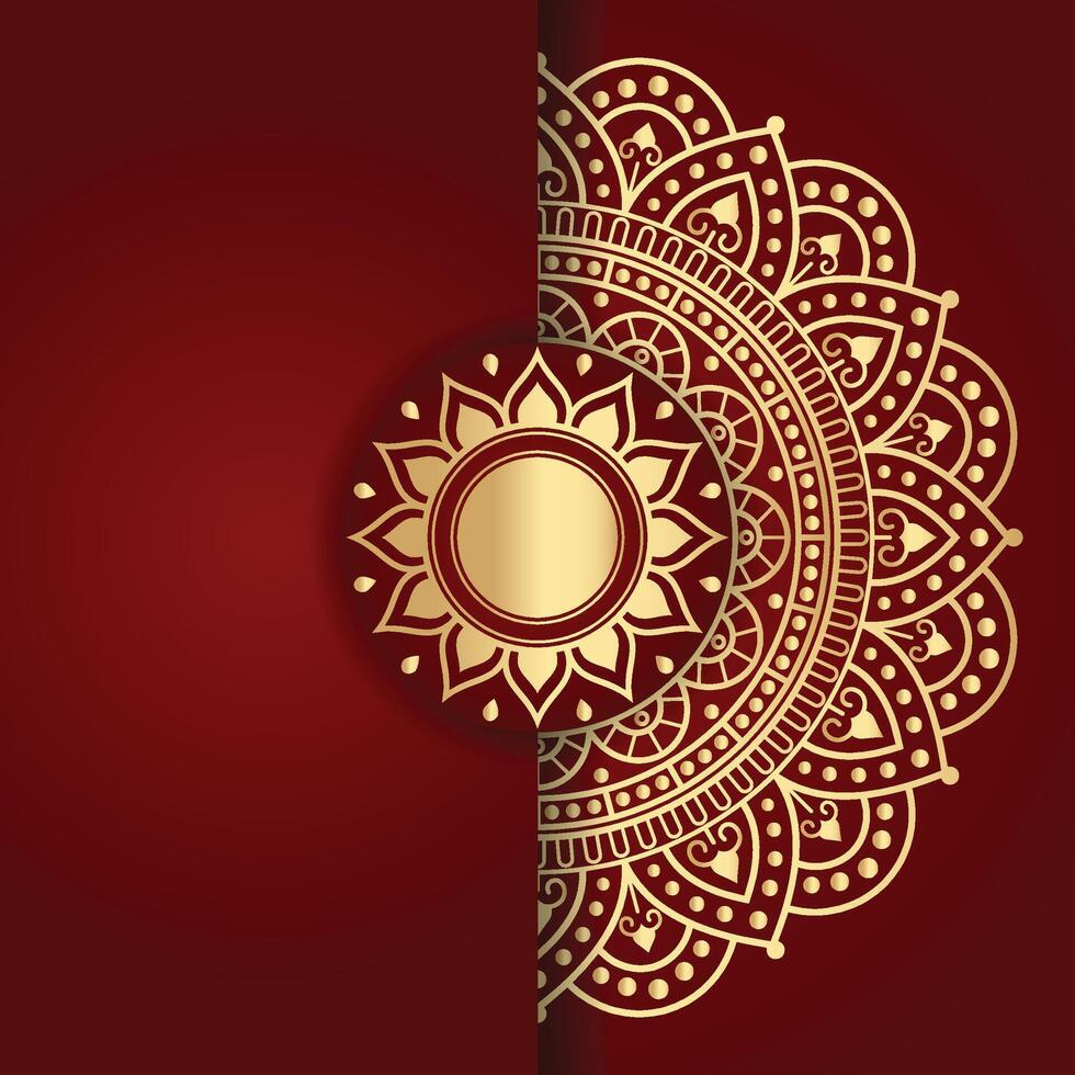 Intricate Gold Mandala Pattern Design on Maroon Background vector